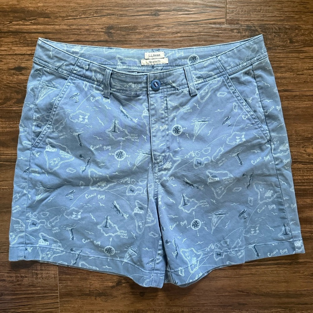 L.L. Bean Favorite Fit Shorts Women's Size 12 Nautical Casco Bay Map Lighthouse